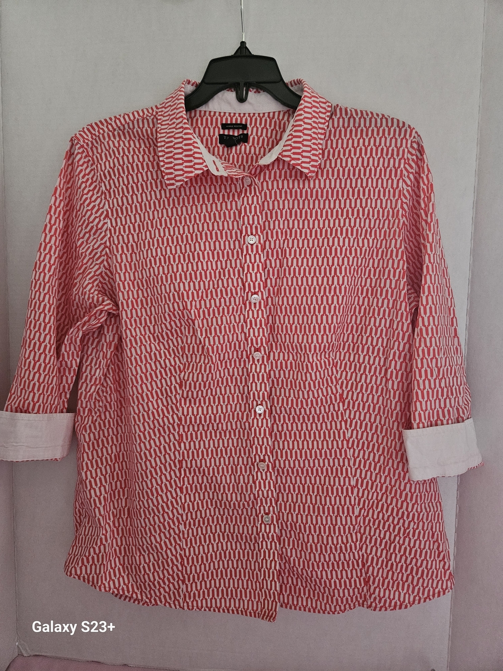 Talbots Pink and White Patterned Button-Up Blouse